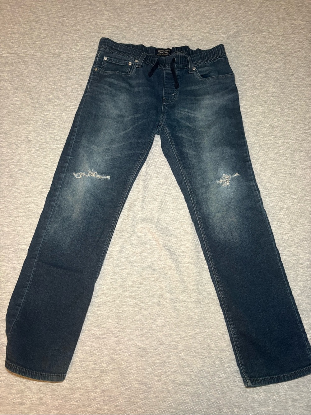 Women’s Blue Distressed Jeans with Elastic Waist and Drawstring